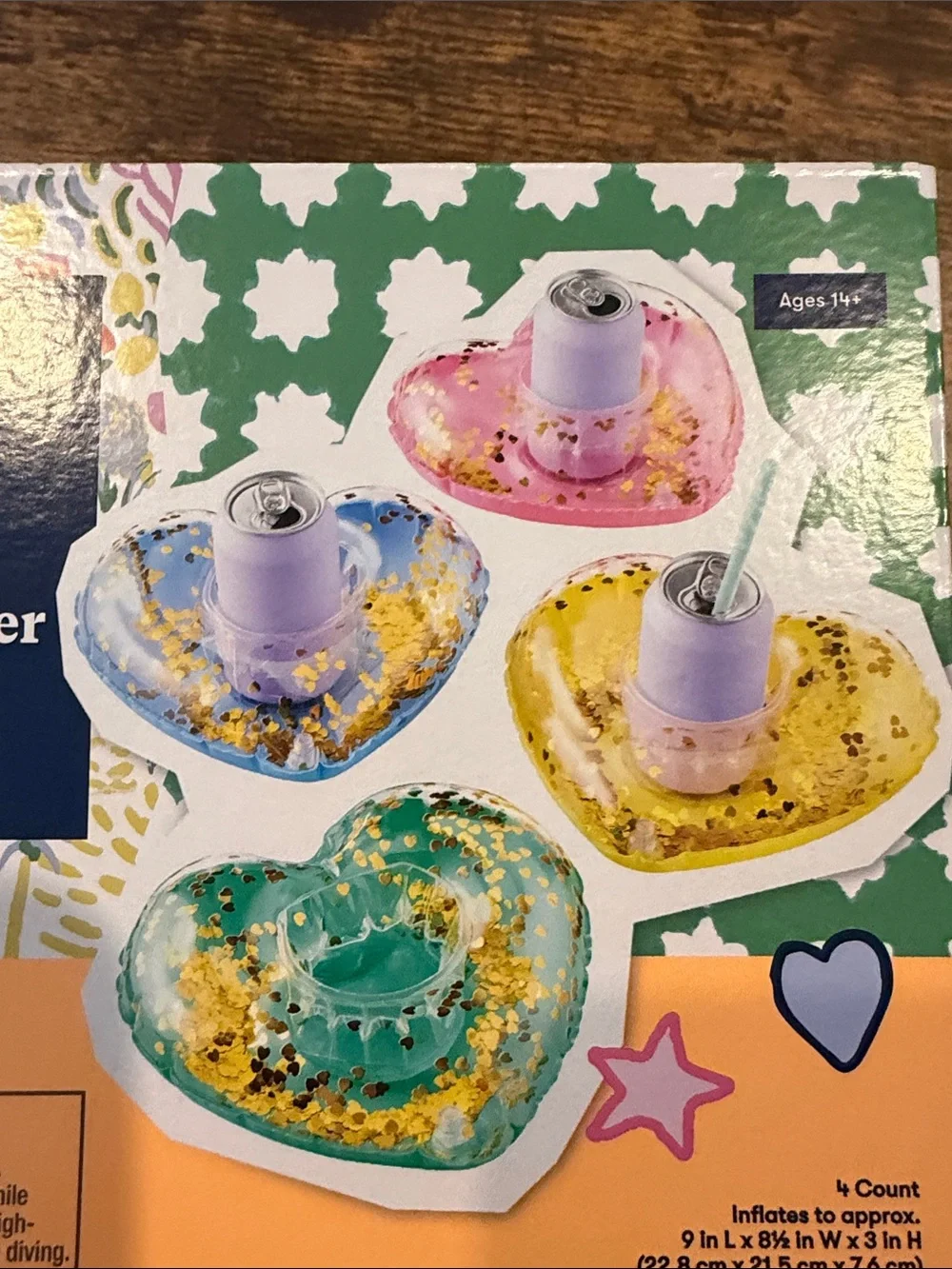 Roller Rabbit Heart Inflatable Cup Holder Set - Pink, Blue, Yellow, Green